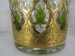 Culver Valencia 22K Gold Green Lowball Rocks Whiskey Glasses Set of 4 Vintage