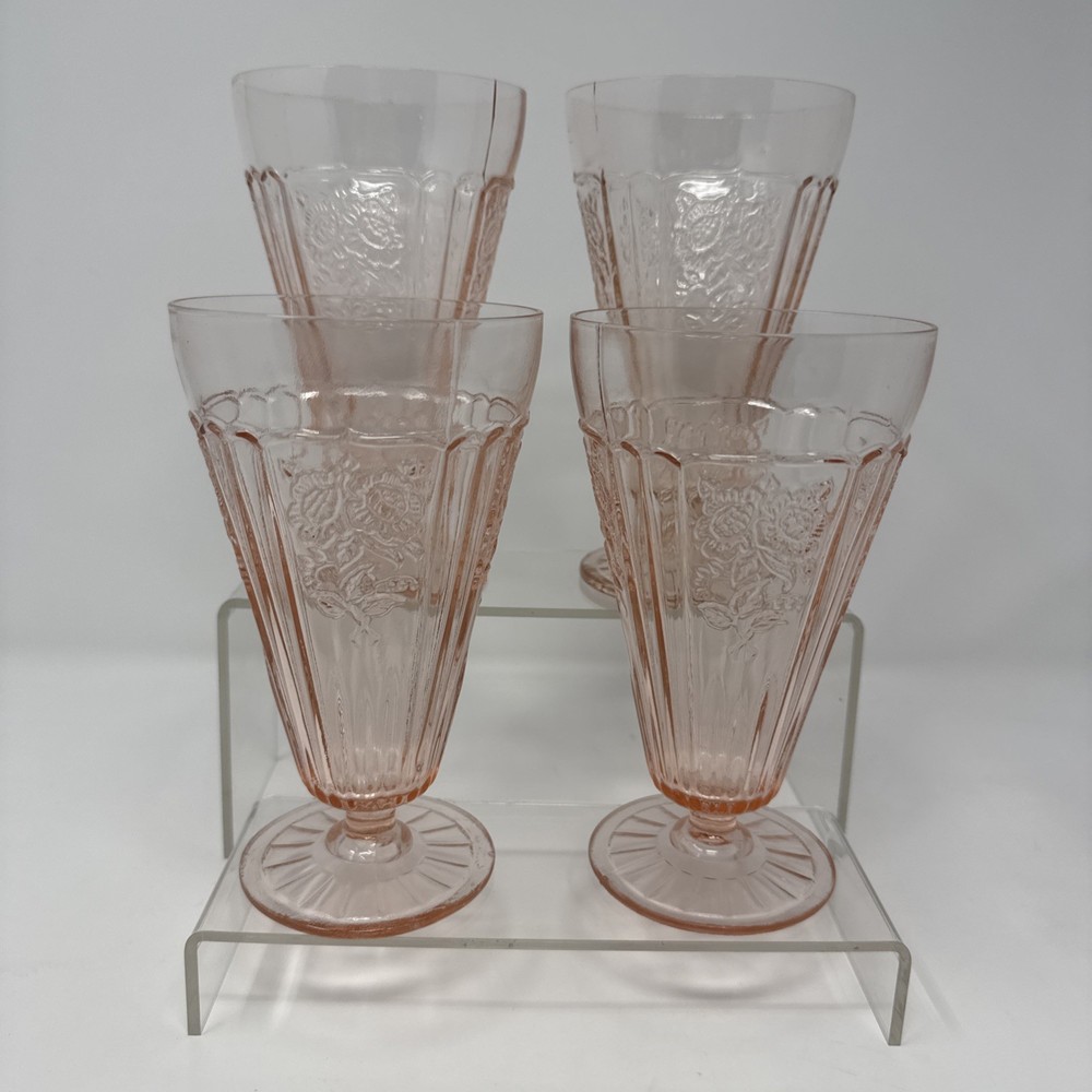 Anchor Hocking Mayfair Pink Open Rose Set of 4 ICED TEA GLASSES 6.75 in. 15 oz.