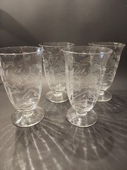 Set Of 4 LIBBEY ROCK SHARPE Crystal Etched GLASSES Wine Water Juice