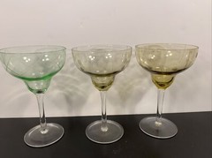 Set of 3 Laura Glass Allegro Etched MARGARITA Barware Glasses Pastel Colors