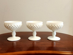 3 Vintage Fenton White Milk Glass Hobnail Footed Wine Water Goblet Chalice MCM