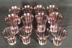 Vtg SP Collection 1997 Handmade in Poland Glass Clear Purple Striped Glass 12pc
