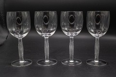 Lalique France Crystal Diamond Diamant Water Goblet Glasses 7 1/2″ H – Set of 4