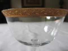 Set 6 Tiffin Panel Optic LAUREL LEAF Gold Encrusted Crystal Low Sherbet 3 1/2″