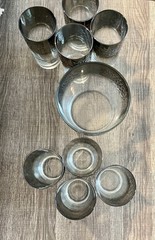 Silver Fade 1960’s Vitreon Queen’s Grape Glasses Set of 8 Glasses & Ice Bucket