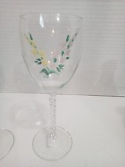 2 Handpainted Goblets Flowers Signed J. N. 7.5″ T. Twisted Stem Hand wash