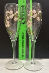 PERRIER JOUET BELLE EPOQUE Champagne Flutes, Hand-Painted Crystal-Set of 2 – New