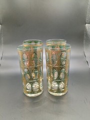 4 Vtg Culver Pisa Highball Glasses MCM 22k Gold Crackle Texture Overlay Dining