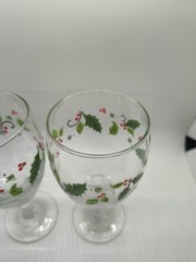 Libbey Holly Berry Iced Tea Goblet Glasses with Stems Set of 2 Christmas Glasses