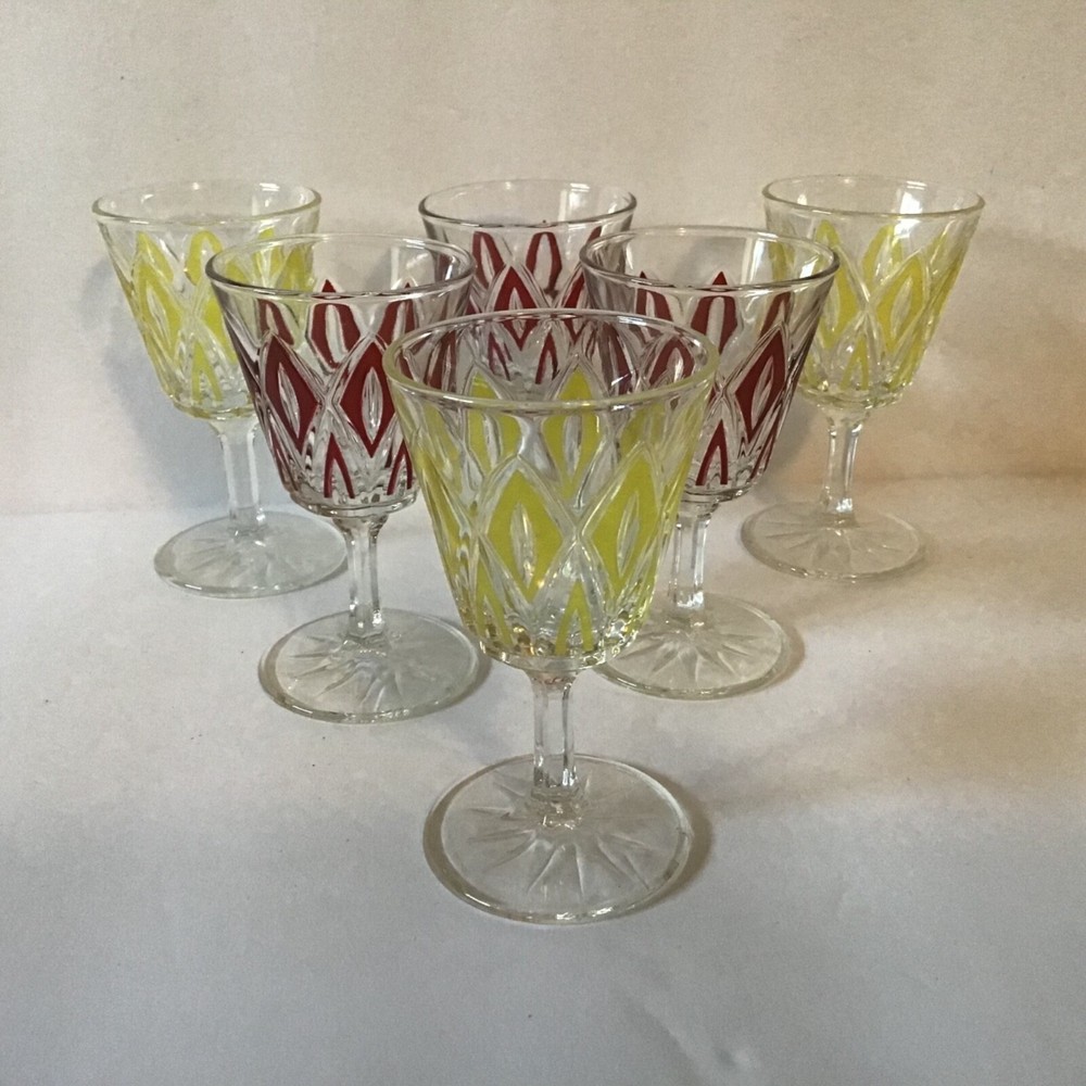 6 VMC Reims France Diamond Pattern Crystal Cordial Aperitif Glasses