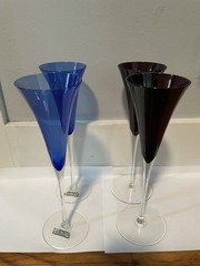 Colony Crystal Cobalt Blue and Ruby Red Tall Champagne flute glasses. SET OF 4