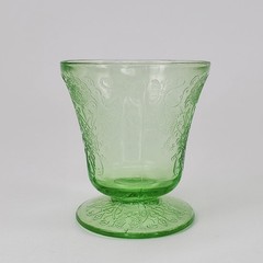 Vintage Green Uranium Glass Florentine No 1 Poppy Footed Tumbler 3.5 Inch Glows