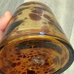 VTG MCM Tortoise Shell Art Glass Tumbler Hand Blown Pontil Amber 3.75″ Glass