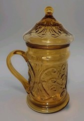 Vtg Empoli Italy GLASS AMBER SCROLL PATTERN BEER Mug Stein Candy Apothecary Jar