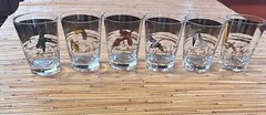 Les Kouba WILD FOWLS GOLD GLASS /TUMBLERS. Set Of 6.