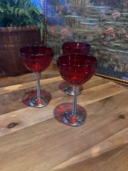 Art deco style wine cordial glasses ruby red removeable heavy metal stems