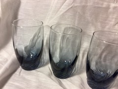 4 Vintage Libbey Tiara Blue Swirl Optic Drinking Glasses, 13 Ounces