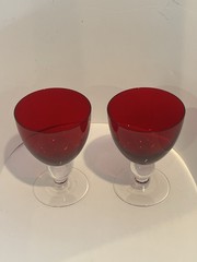 Vintage Ruby Red Clear Footed Ball Stem Wine Water Goblets 2