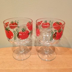 Vintage 1970s Bloody Mary Red Tomato Cocktail Goblet Barware Glasses Set of 2