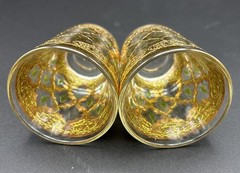 Set 2 Vintage Valencia Green 22K Gold Shot Glasses