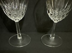 2 pc Set Crystal Starburst Diamond Cut Wine Sherry Glass Hexagon Stems 5.75”Tall
