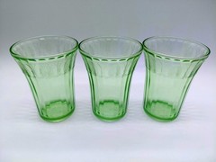 3 Vintage Green Uranium Depression Glass Patrician Spoke 4.25″ Water Tumblers