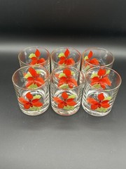Poinsettia Old Fashioned Glasses Tumblers Mary Lou Goertzen Portugal Set Of 6