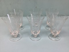 Clear Etched, Cut Short Stem Wine Glasses 4”H