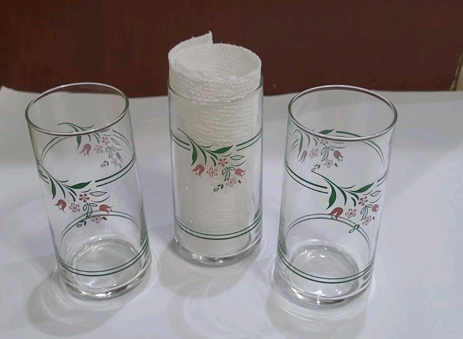 Corning Corelle ROSEMARIE Set of 3 Glass Tumblers 5 7/8″ Tall 16 oz