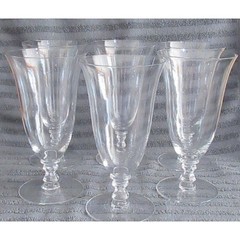 MCM Mid Century Set of 6 Tall Footed Ice Tea or Cocktail Crystal Clear Glass