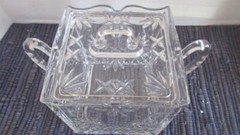 Vintage Cut Crystal Footed Cracker Biscuit Jar w Lid Waterford?