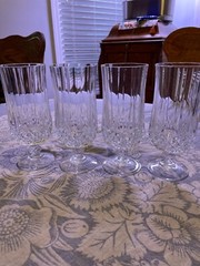 4 HTF Cristal d’Arques 10 Oz Longchamp Tall Glass Water Goblets 7 7/8″ Tall