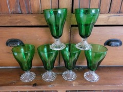 Lot Set of 6 MCM Anchor Hocking Bubble Foot Green Water Goblet Boopie Glasses 6″