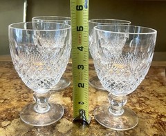 Galway O’MALLEY Clear Cut Crystal 5″ RED WINE GLASSES Cross Hatch Dots SET OF 4