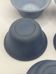 Vintage MCM Glasbake Blue 2 Tone Glass Custard Dishes; Set of 5; 2” in tall