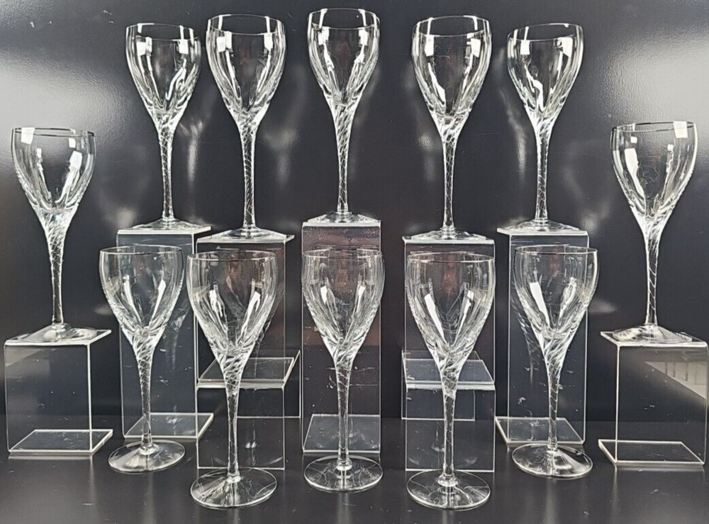 12 Lenox Encore Platinum Wine Glasses Set Elegant Crystal Clear Swirl Stems Lot