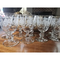 9 Vintage Libbey Etched White Rose Crown «QUEEN ESTHER» Goblets Htf Pattern