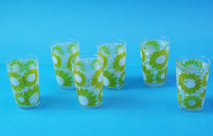 Set Of 6 Vintage Hazel Atlas Yellow and white Sunflower Daisy Juice Glasses