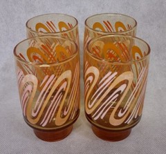 70’s Retro Orange Swirl Glasses Tumblers 4 Amber Glass 4.75″ Tall
