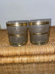 Vintage Mt. RUSHMORE Low Ball Bar Glasses by Culver Glassware 22k Gold USA