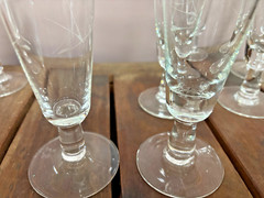 Vintage Crystal Glass Etched Wheat Pattern Champagne Flutes Set of 7 Mix Lot