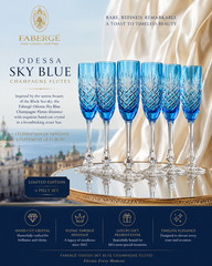 Faberge Sky Blue Colored Crystal Champagne Flutes Set of 6 NIB