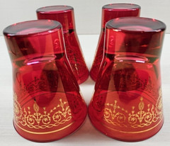 4 Timon Collezione Red Gold Scrolls Old Fashioned Set Tapered Tumblers Italy Lot
