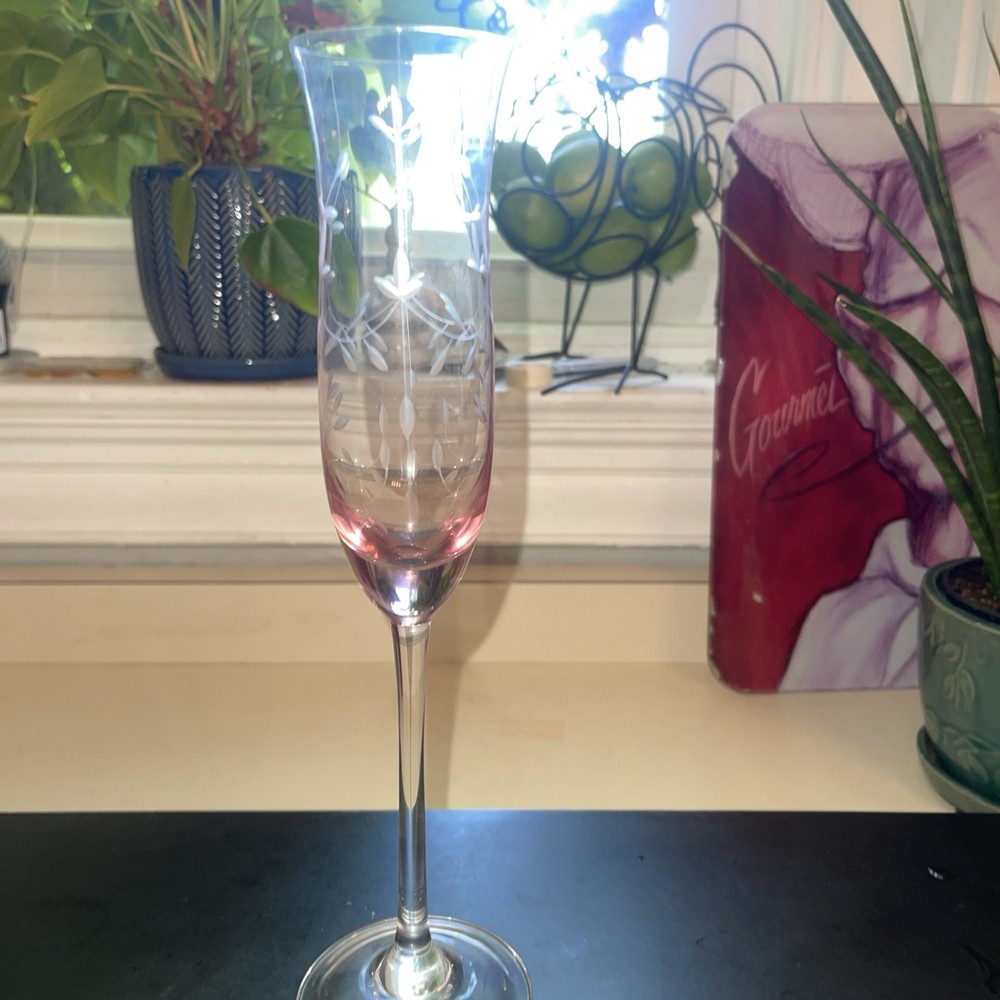 Lenox Heather Pink Stem Wine Champagne Crystal Flute Drinking Glass