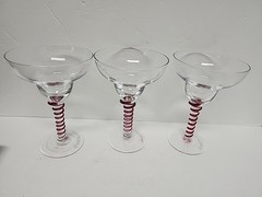3 glasses red art glass gorgeous Christmas Grand Marnier wine cognac