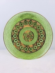 Culver Toledo Platter Plate Set 5 Green Gold Diamond Ribbed Serving Tray MCM VTG