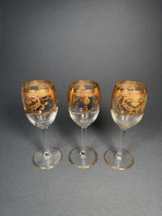 Wine Glasses Set of 3 Vintage Gold Encrusted Floral Clear Glass Goblets 8”