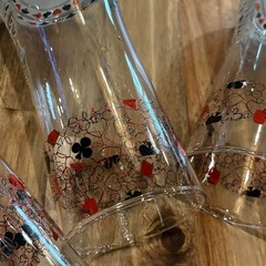 Set Of 4 Vintage MCM Highball Glasses Poker Barware Heart, Diamond Spade & Club