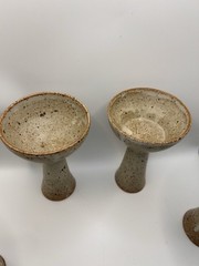 Studio Pottery Goblets Speckled Pedestal Cups Stoneware Signed Set 4 Hand-thrown