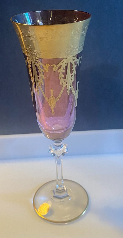 Venetian Medici Murano Light Purple Wine Goblet Glass 24K Gold